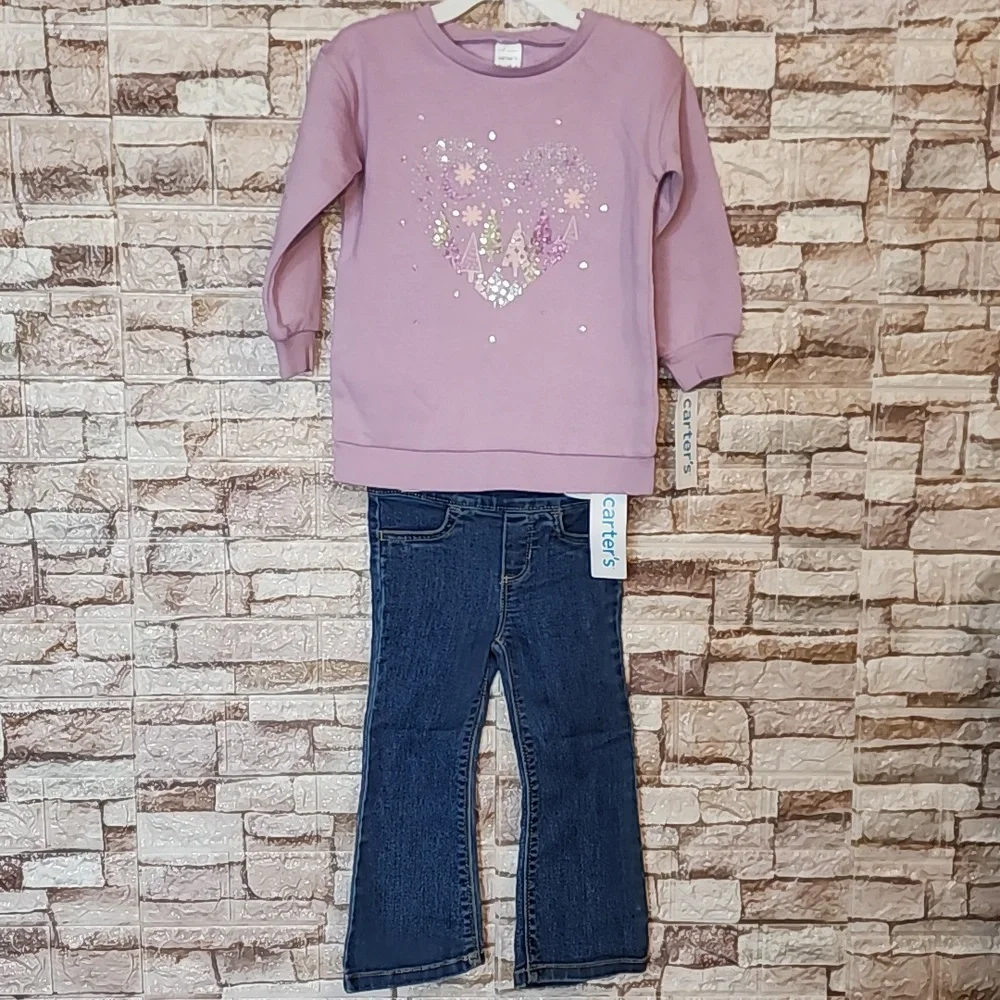 Carter's Lavender Sweatshirt and Denim Jeans Set Brand New
